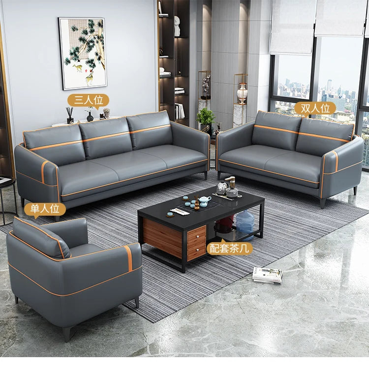 Office Leather Sofa - Modern Business Meeting Leisure Lounge Area
