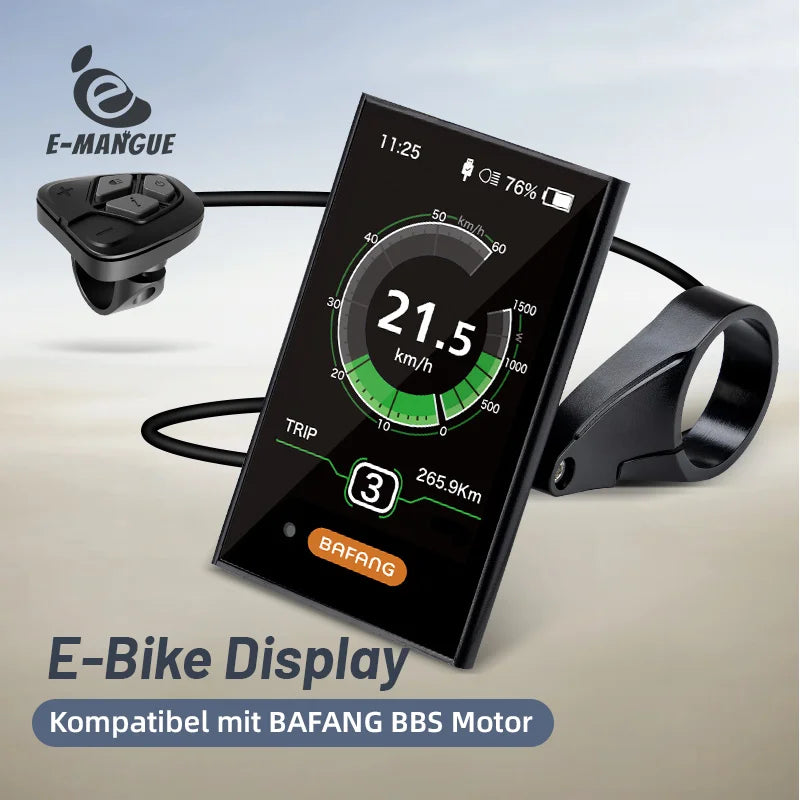 Black Bafang DPC18 e-bike display with rectangular screen, handlebar mount, and separate control pad.