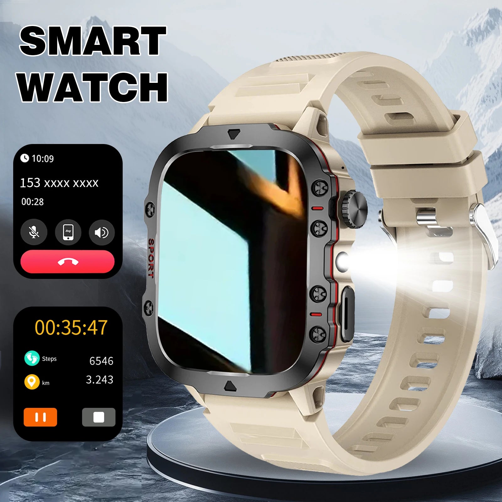 Business Smart Watch with LED Light, wireless calling /dial, Multi-Sport Modes, Call & Message Alerts