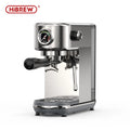 HiBREW stainless steel espresso machine with portafilter, pressure gauge, and steam wand.