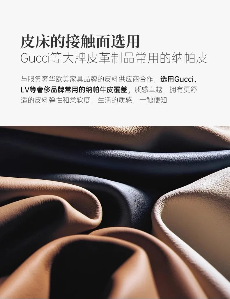 Close-up of premium beige and grey nappa leather with a soft, smooth, high-quality texture.