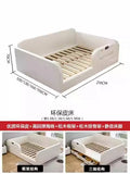 Modern white upholstered storage bed frame with slatted wooden base and three pull-out under-bed storage drawers.