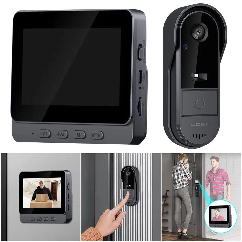 2.4G WiFi Wireless Video Doorbell HD Doorbell Camera 4.3 Inch IPS Screen Home Security Door Eye Camera for Home Office Apartment