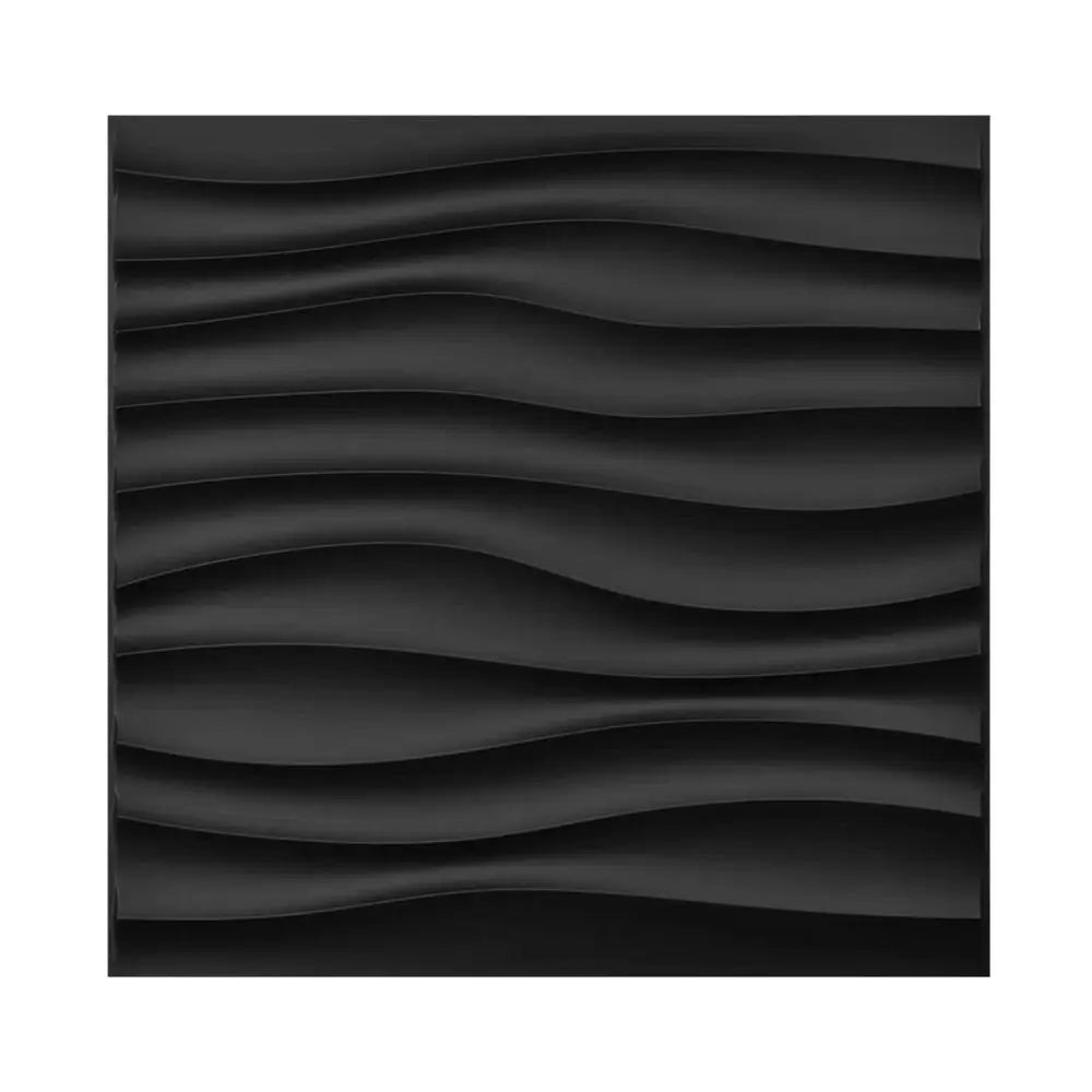 Black square wall panel with a modern 3D wavy, horizontal ridged design.