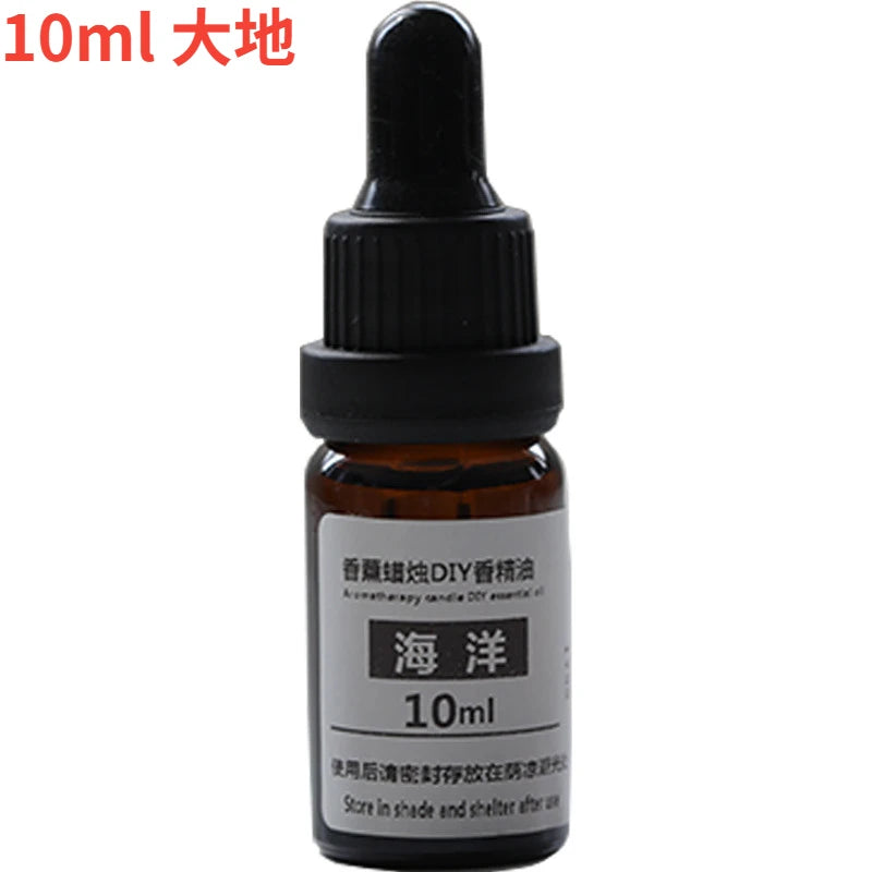 10ml amber glass essential oil bottle with a black dropper cap and a white label, isolated on a white background.