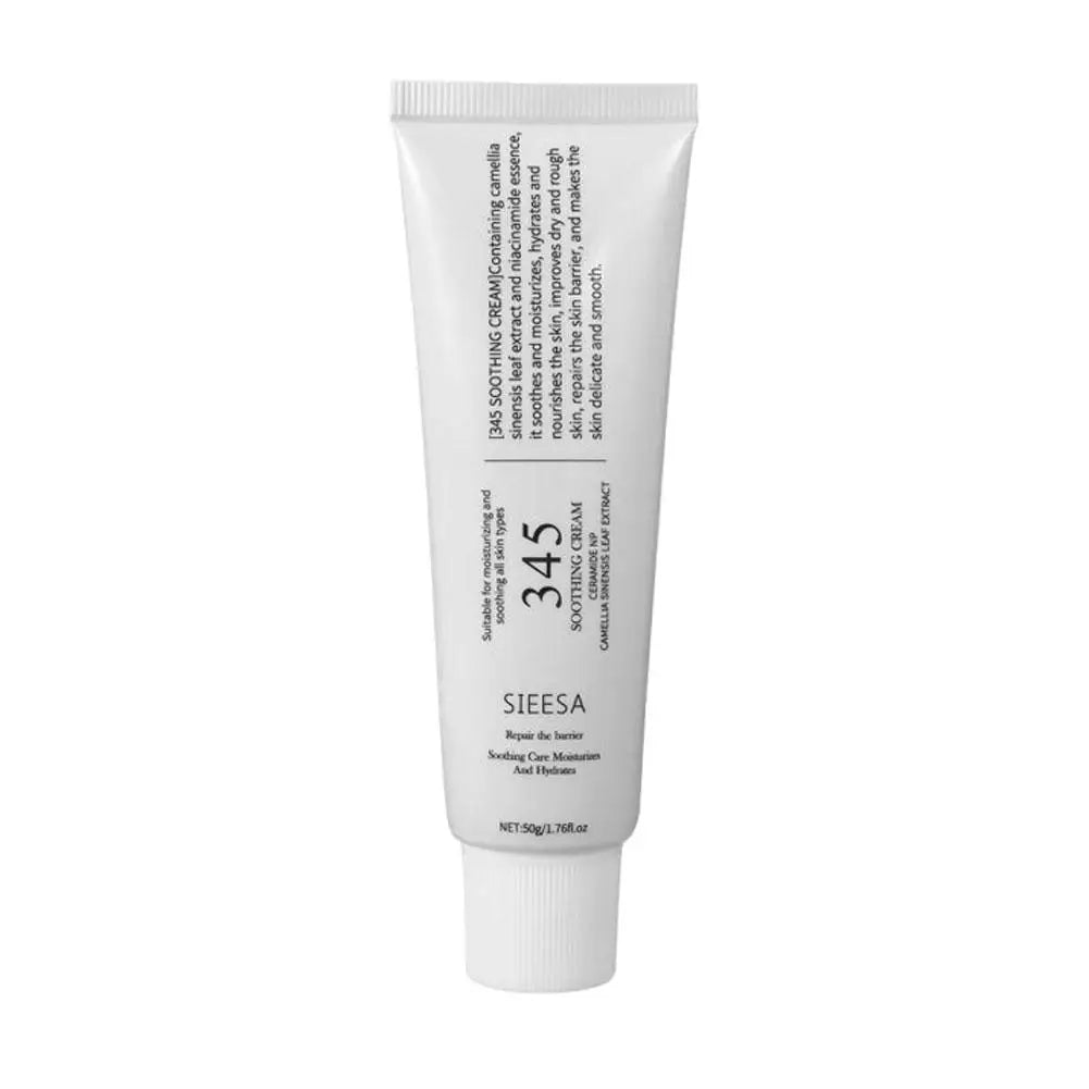 White 50g tube of soothing facial moisturizer with camellia leaf extract and niacinamide for skin barrier repair.