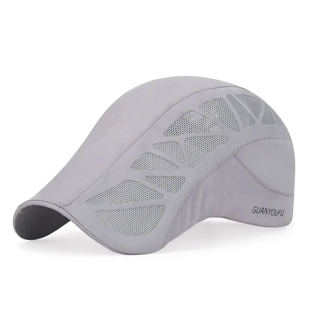 Light grey men's newsboy flat cap featuring breathable mesh panels on the sides for a modern, lightweight look.