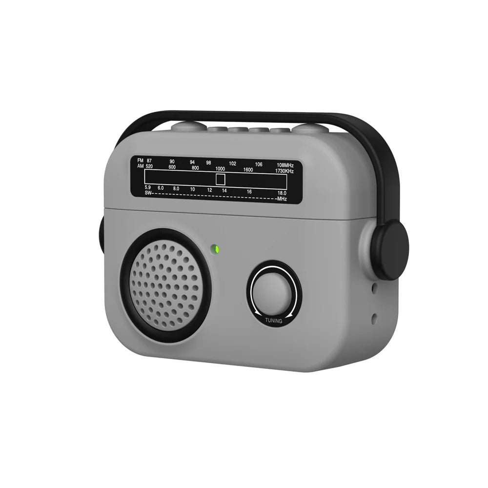 Grey silicone AirPods Pro case designed to look like a retro radio with a black carry handle.
