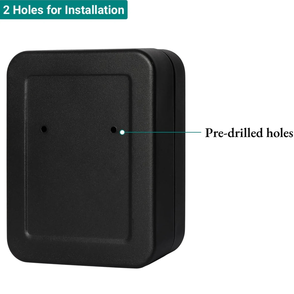 Black metal safe box with two pre-drilled holes on the back panel for wall mounting installation.