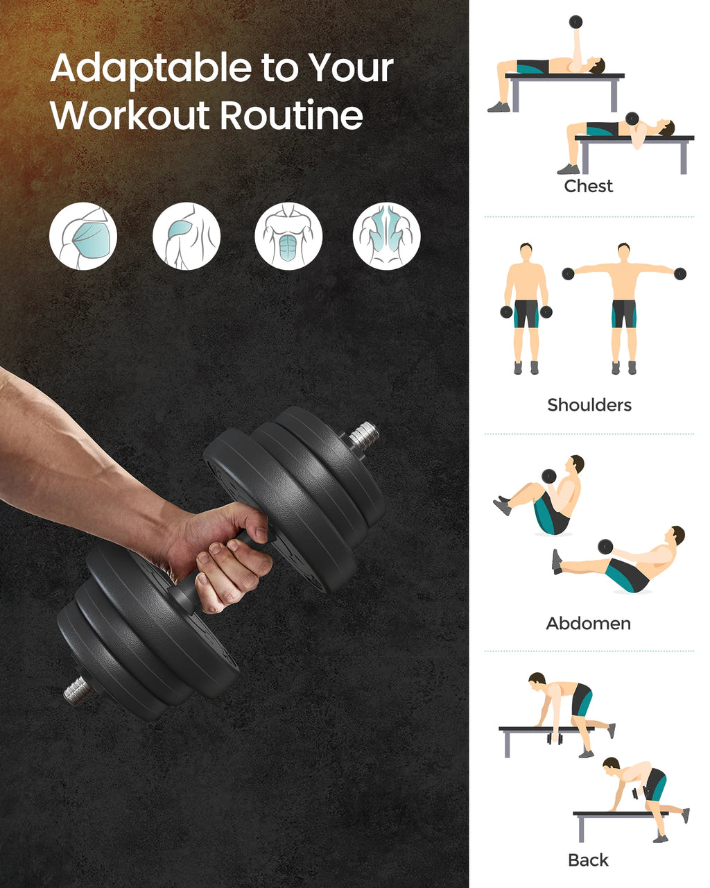 Black 2-in-1 adjustable dumbbell set with plastic-coated weight plates held by a person.