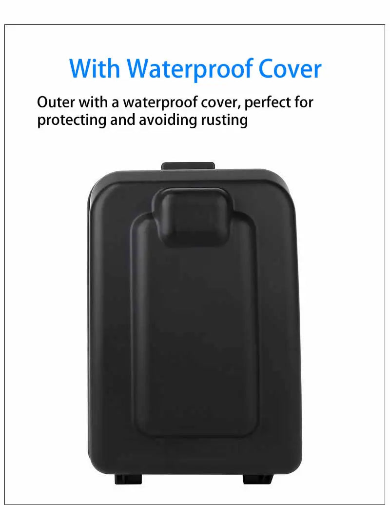 Black plastic waterproof cover for outdoor protection against rust.