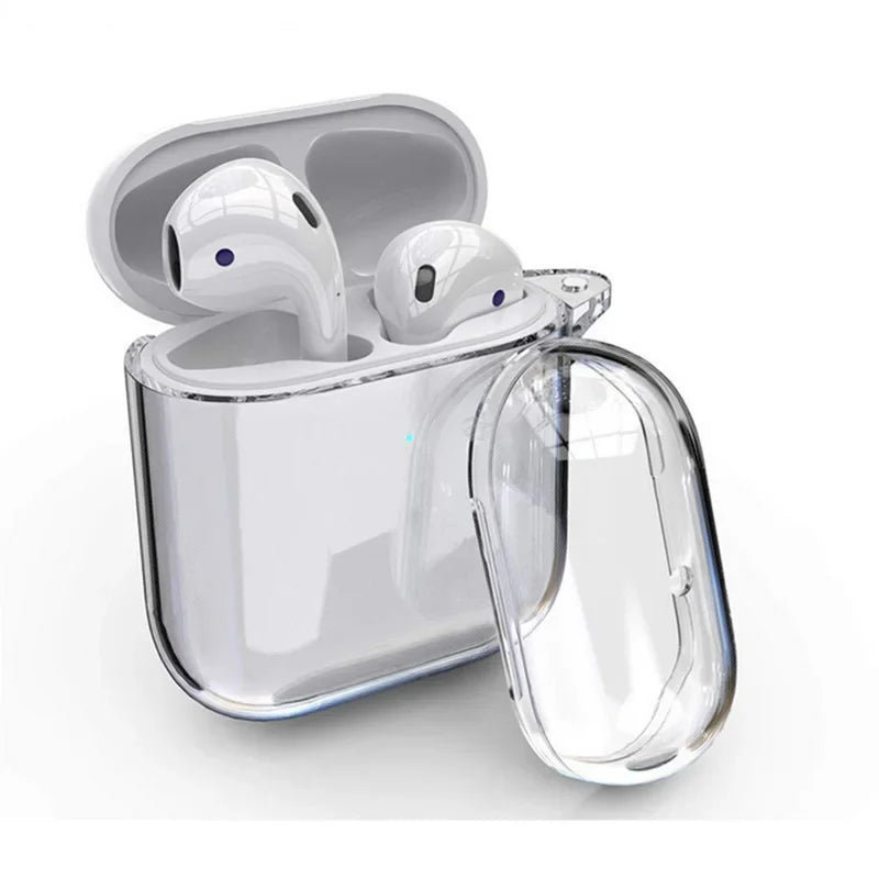 Clear protective hard shell case for Apple AirPods (1st/2nd Gen), featuring a slim, transparent design.