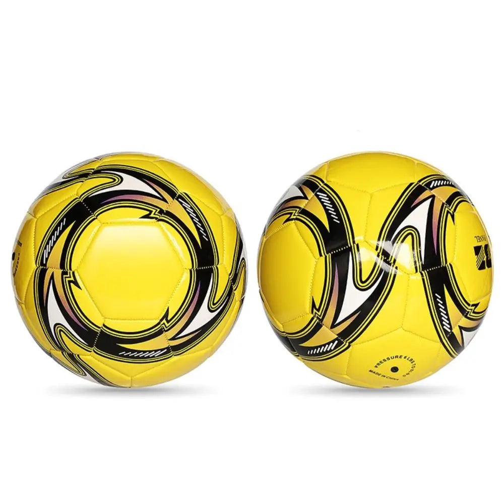 Two yellow footballs with black and white curved graphic patterns, featuring a classic multi-panel design.