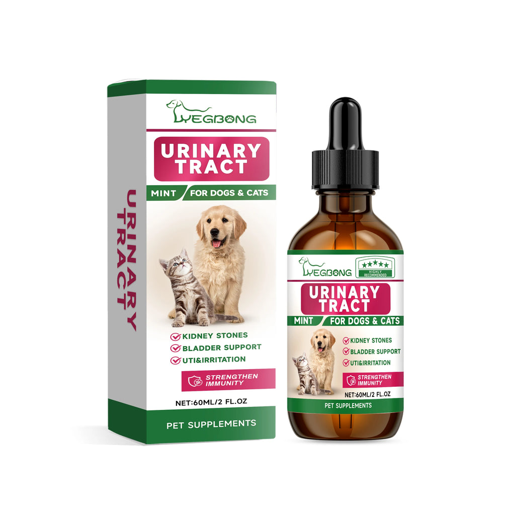 60ml mint-flavoured urinary tract support drops for dogs and cats, in a dropper bottle with packaging.