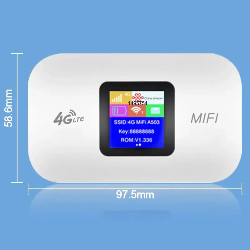 White portable 4G LTE Wi-Fi hotspot router with a central digital display screen showing signal and connection status.