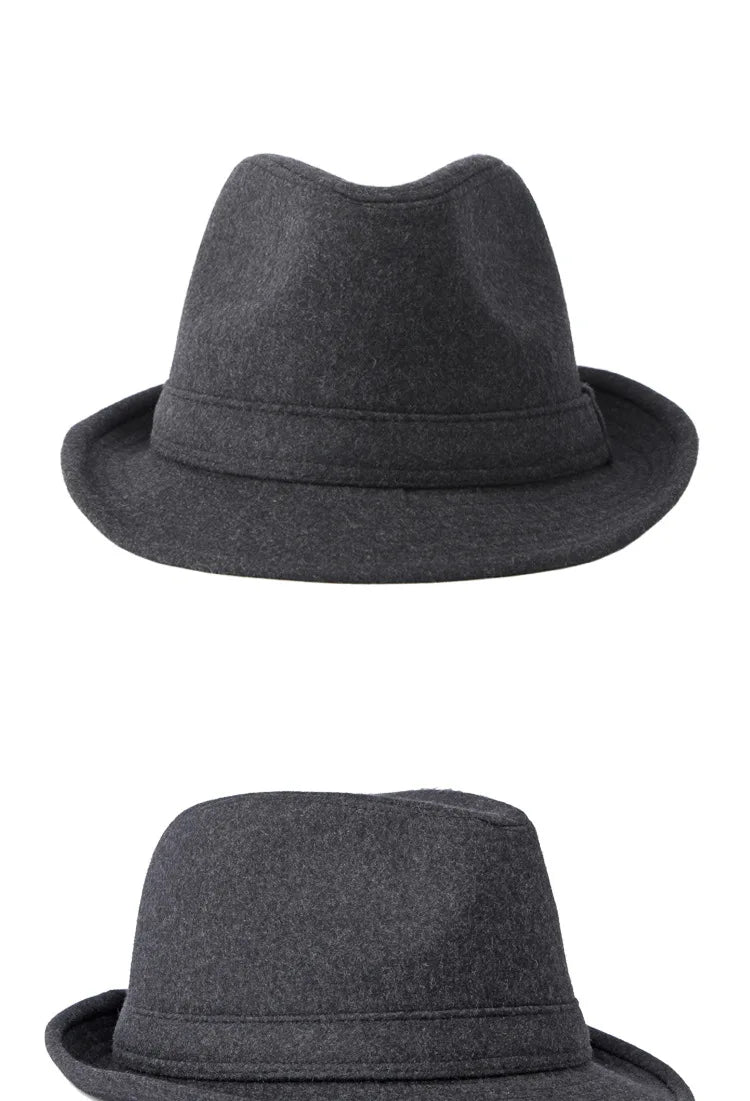 Classic dark grey felt fedora with a structured brim and crown, featuring a matching ribbon band.