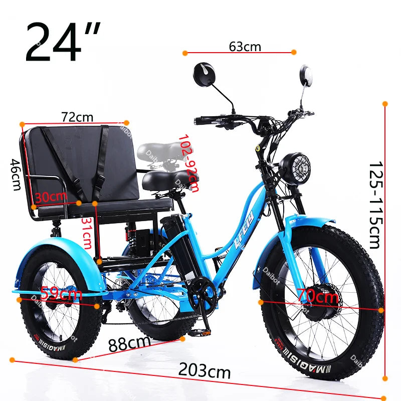 750W Fatbike Electric Bicycle 48V High Power With Passenger Seat
