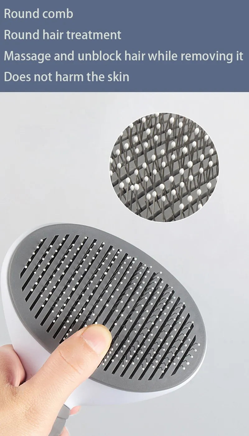 White and grey pet grooming slicker brush with ball-tipped bristles for gentle detangling and massage.
