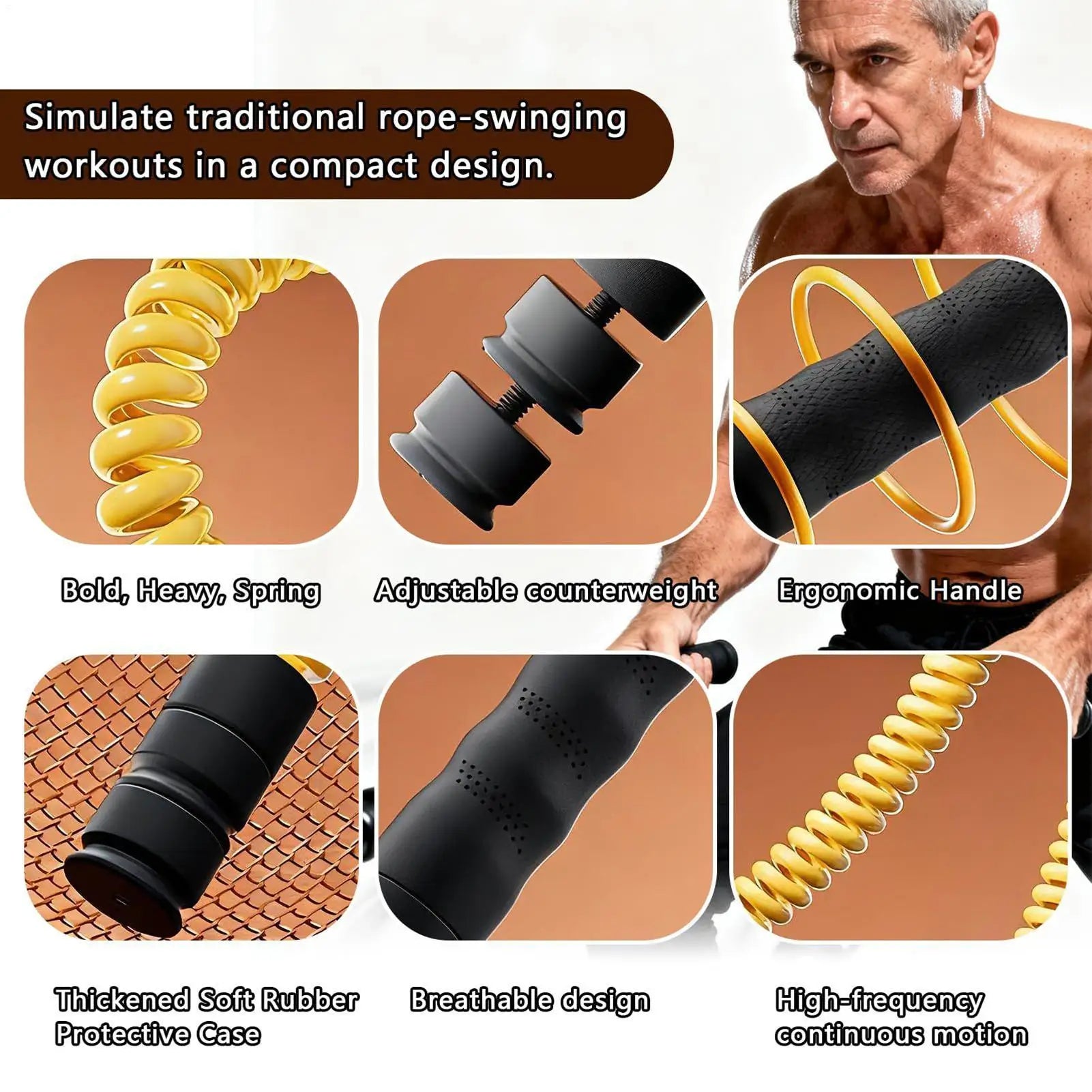 Two-piece weighted fitness rope set featuring bright yellow coiled springs, adjustable weights, and ergonomic handles.
