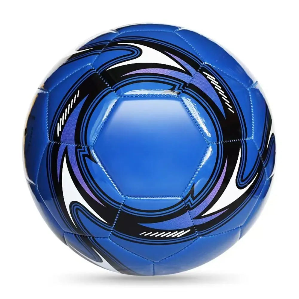 Blue football with white and black abstract graphic patterns, featuring a standard multi-panel design.