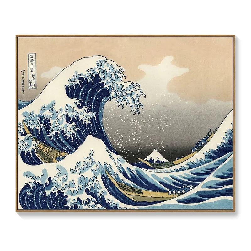 Decorative wall art meter box cover featuring a classic Japanese woodblock print of a giant blue ocean wave.