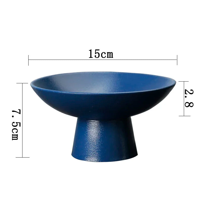 Minimalist dark blue ceramic pedestal bowl with a 15cm diameter and 7.5cm height.