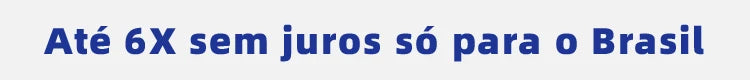 Text in blue, sans-serif font reading "Até 6X sem juros só para o Brasil" on a light grey background.