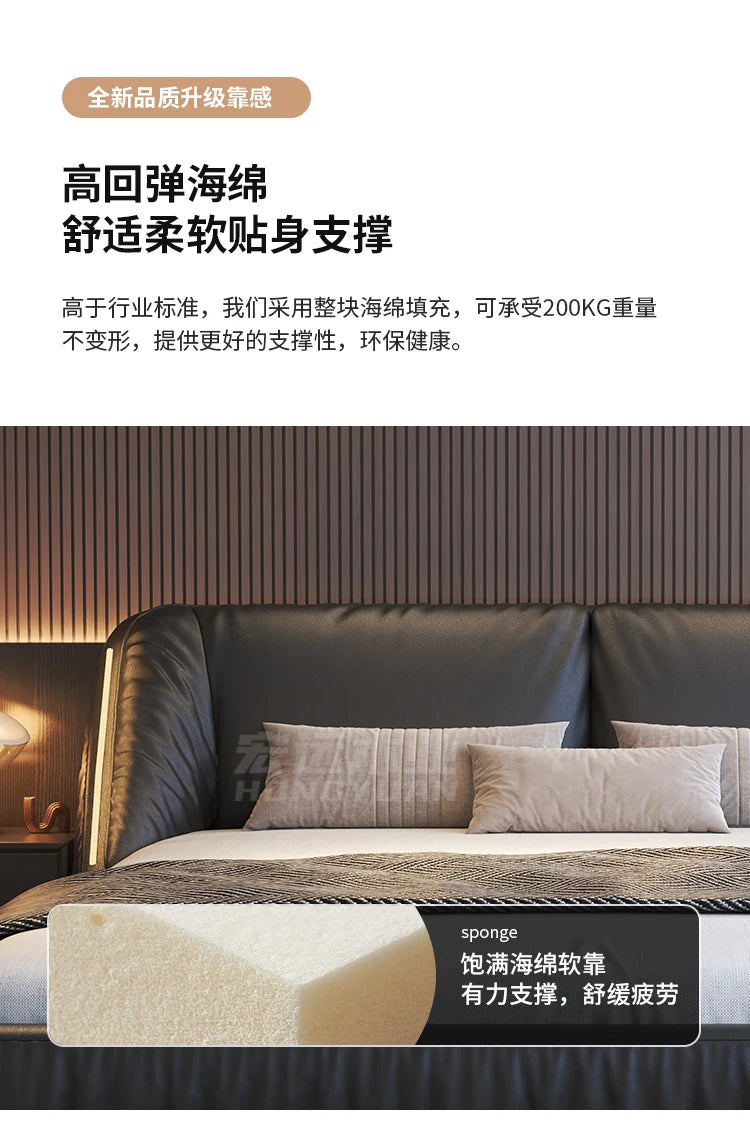 Modern luxury charcoal grey upholstered king-size bed frame with a high-density foam cushioned headboard.