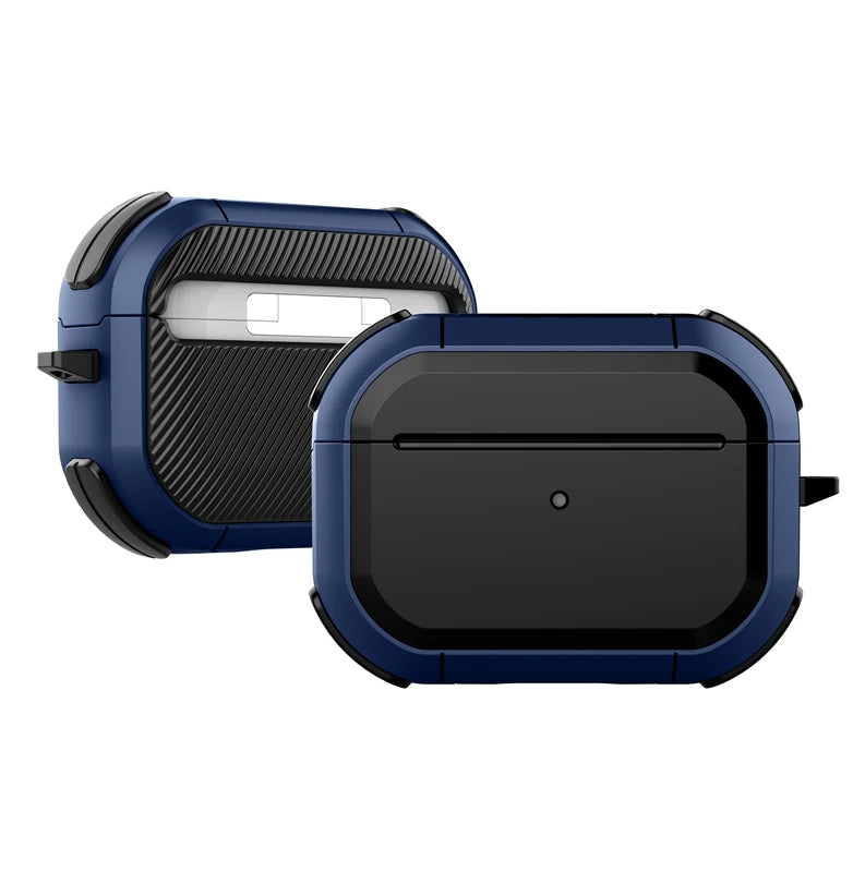 Rugged blue and black shockproof case for AirPods Pro, featuring a textured design and durable hybrid material.