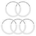 Five white circular adhesive rings for mobile magnetic card holders, featuring small text printed along the top edge.