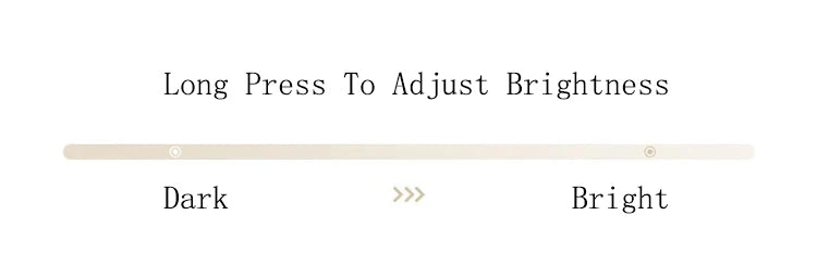 Instruction graphic showing a touch slider to long-press and adjust light brightness from dark to bright.