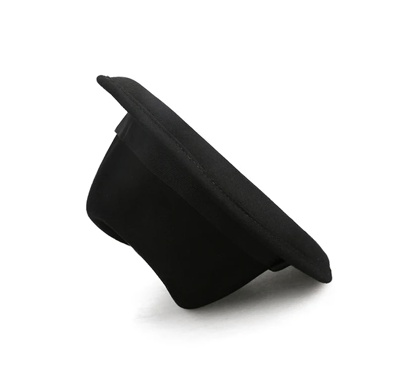 A classic black wool felt fedora hat with a matching ribbon band, shown from a side angle against a white background.