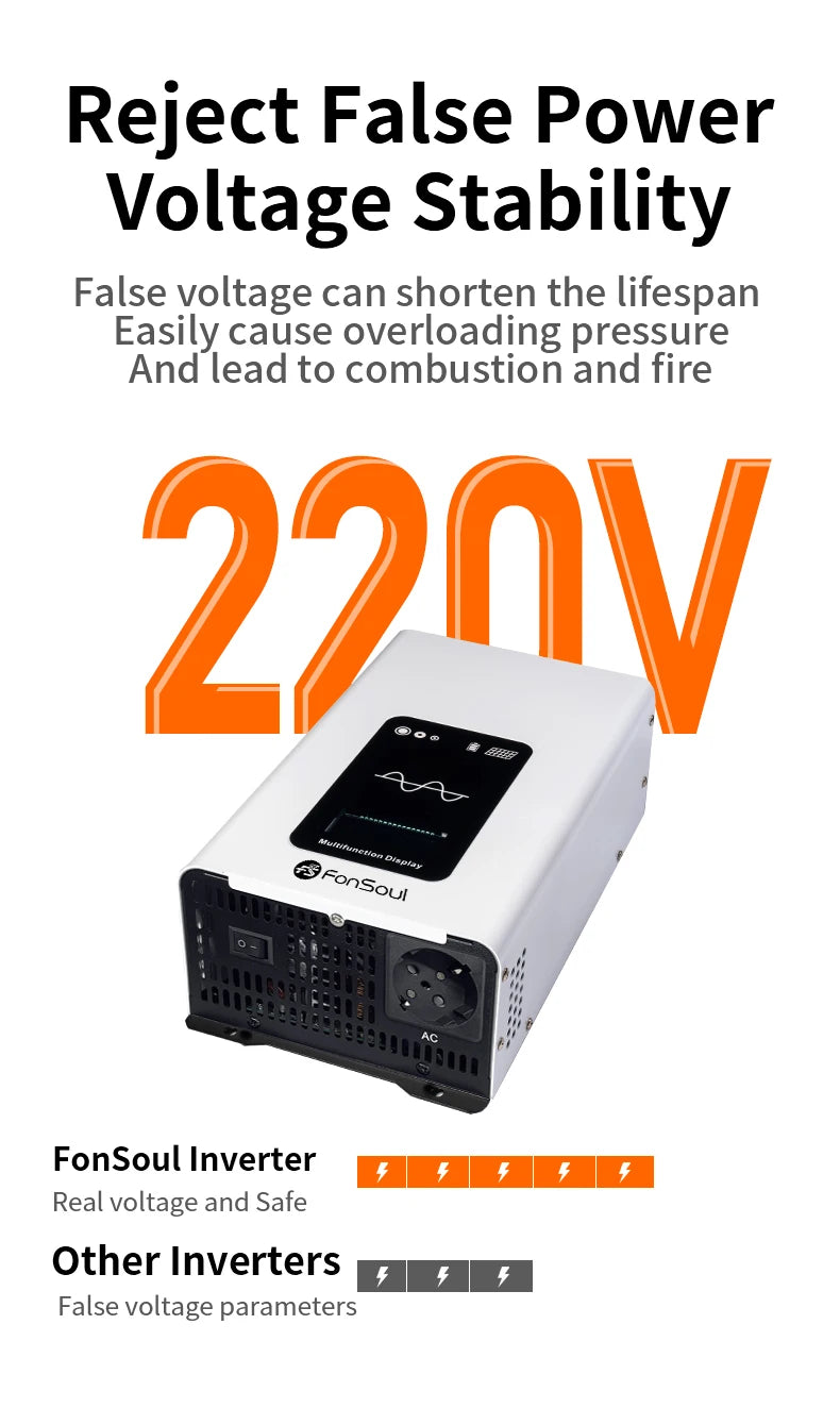 White 2000W pure sine wave power inverter with a digital display and AC output socket.