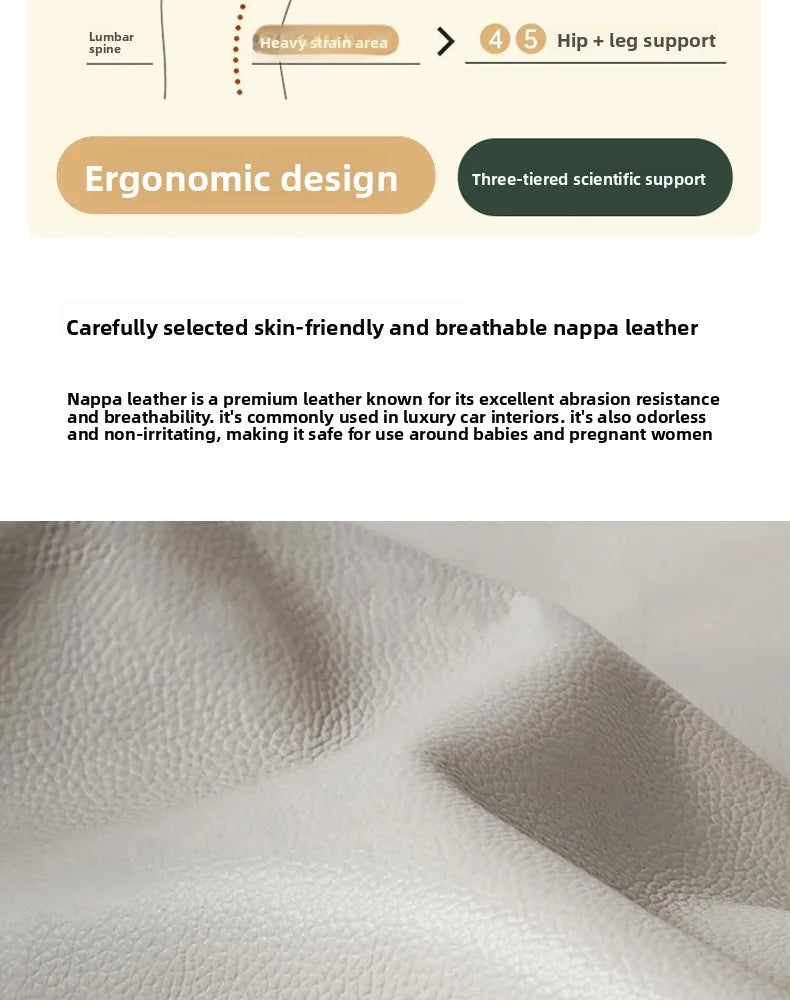 Close-up of premium, cream-coloured Nappa leather with a soft, textured finish for a minimalist storage bed.