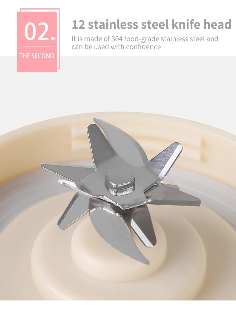 Stainless steel 12-blade food processor attachment in a light cream-colored housing.
