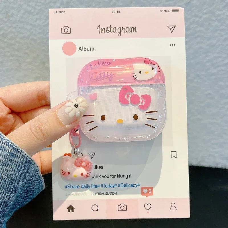 Pink Hello Kitty silicone AirPods case with a matching charm. Suitable for standard AirPods.