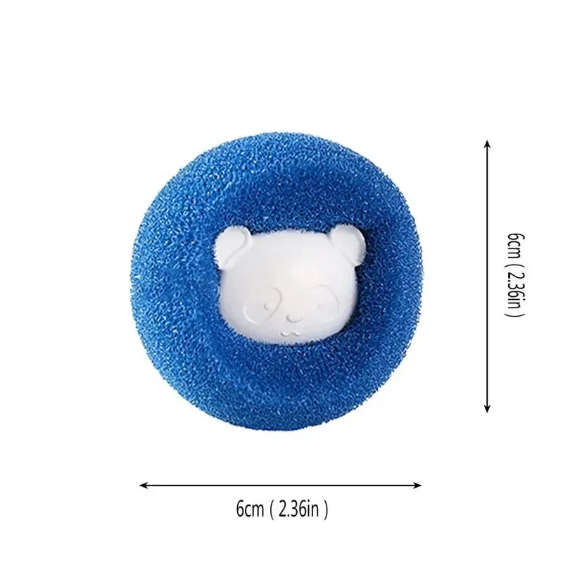 Blue spherical laundry ball with a white bear-shaped centre, measuring 6cm in diameter.