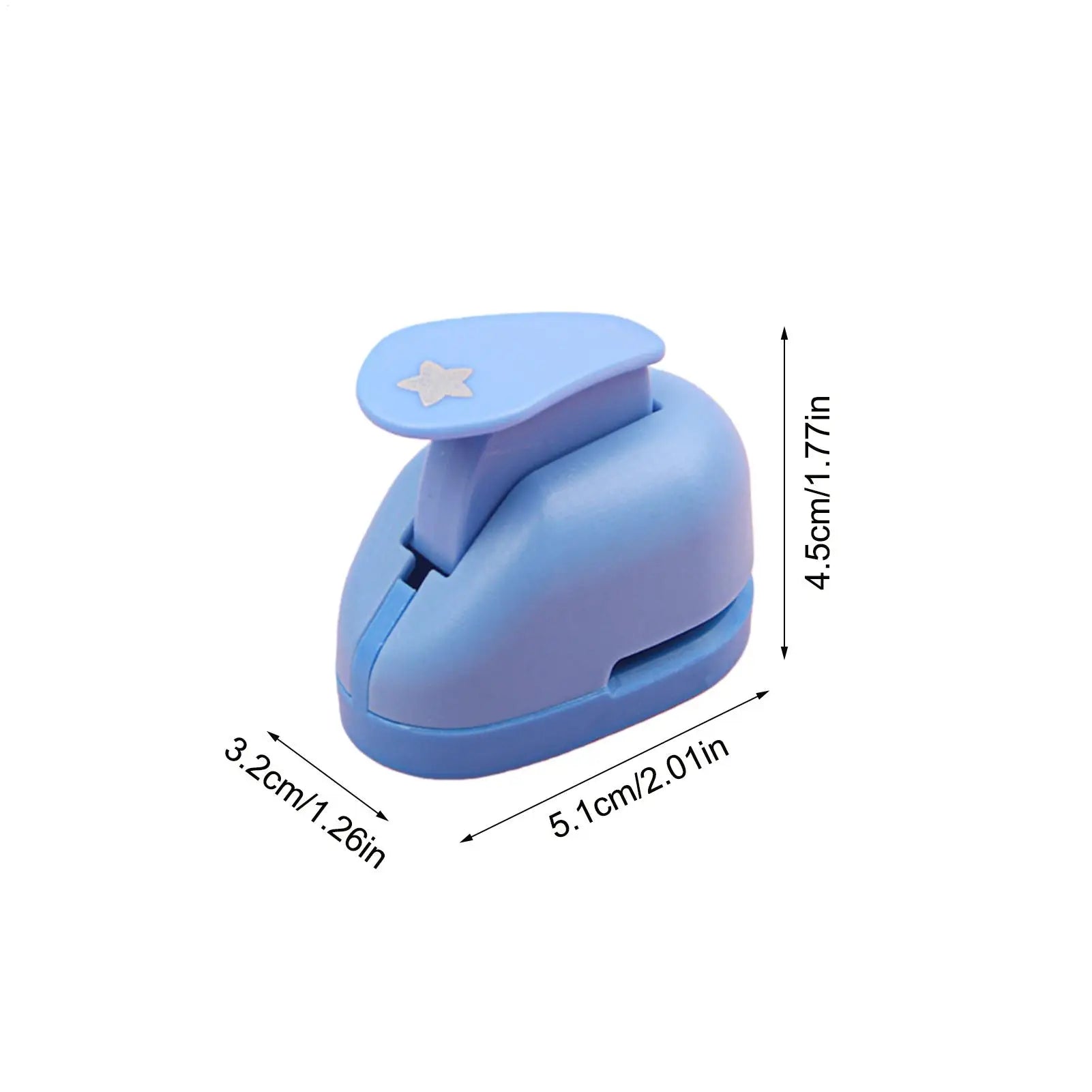 Light blue star-shaped paper punch tool for crafts, measuring approximately 5cm x 4.5cm x 3cm.
