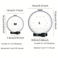 Two clear, spherical cat grooming muzzles with ventilation holes and adjustable black straps, shown in size M and L.