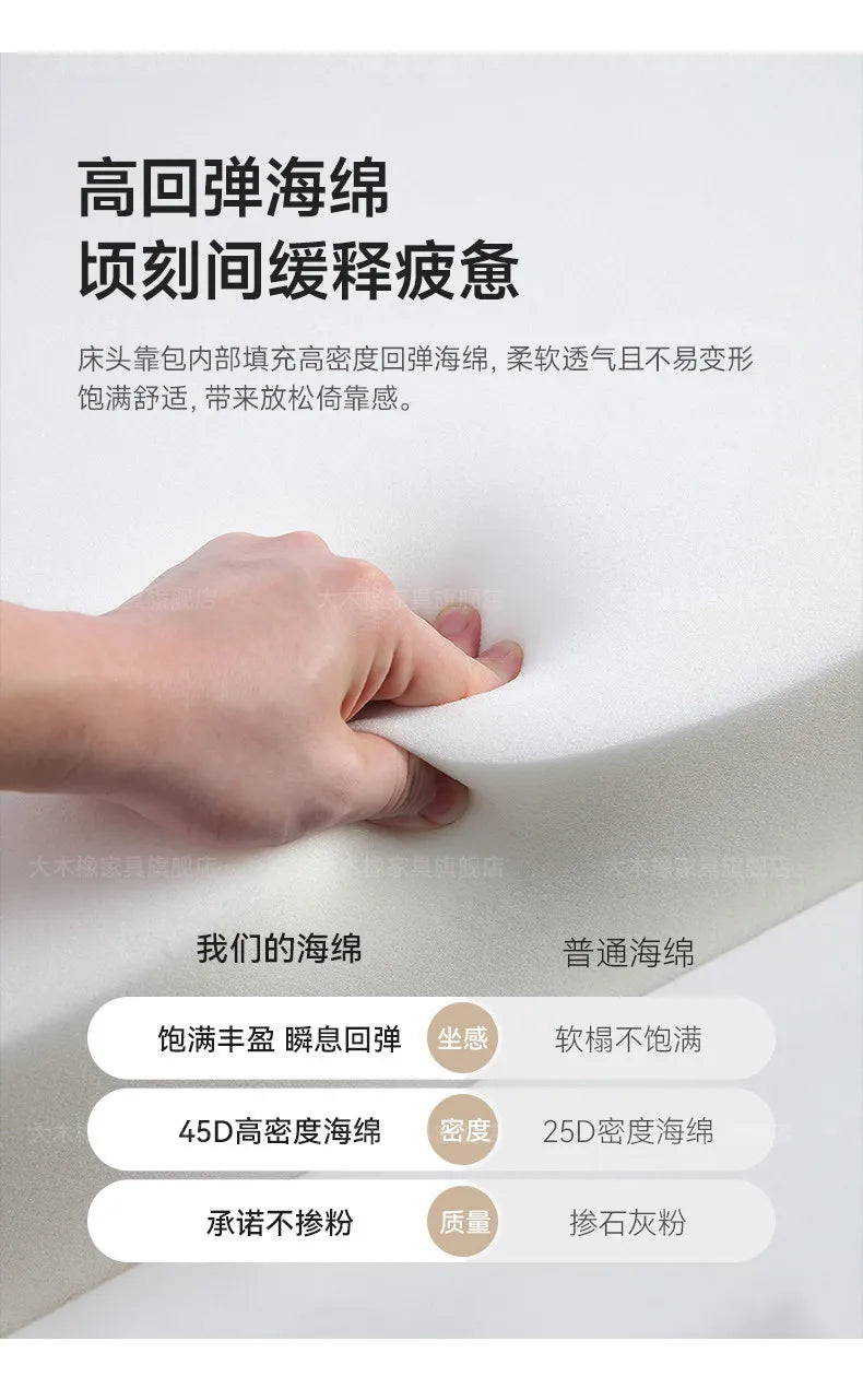 Close-up of high-density white foam cushioning for a luxury French-style bed, demonstrating its soft, resilient quality.