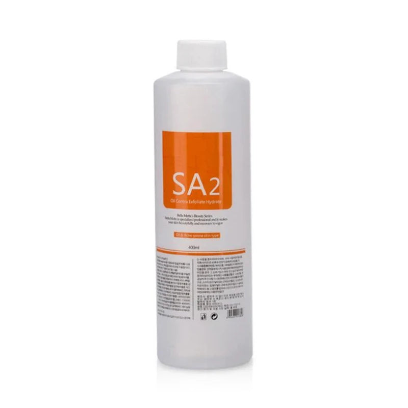 400ml bottle of exfoliating facial toner for oil and acne-prone skin with an orange label on a white background.