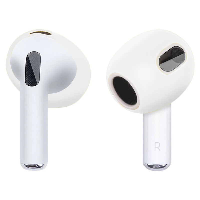 White wireless earphones compatible with AirPods 3, featuring a smooth plastic finish and black acoustic mesh details.