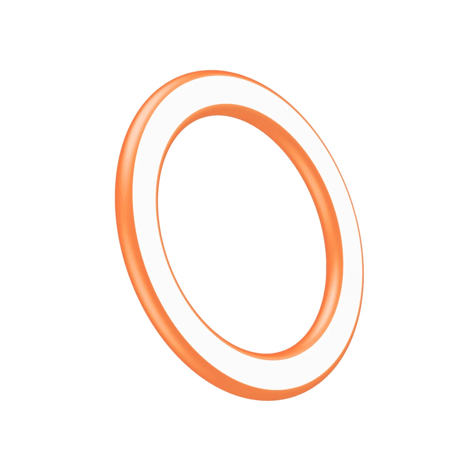 A circular, bright orange ring light with a smooth, minimalist design on a white background.