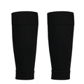 A pair of plain black calf compression sleeves with a ribbed elastic top band for a secure fit.