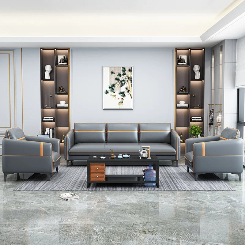 Office Leather Sofa - Modern Business Meeting Leisure Lounge Area