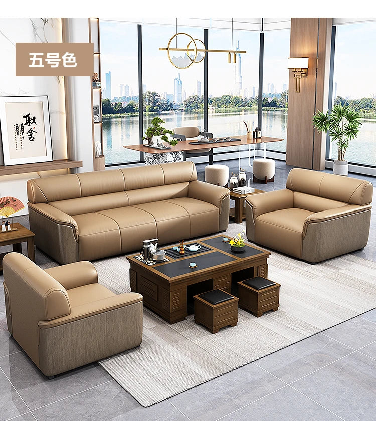 Office Leather Sofa Business Lounge Area - Modern Style Reception Meeting