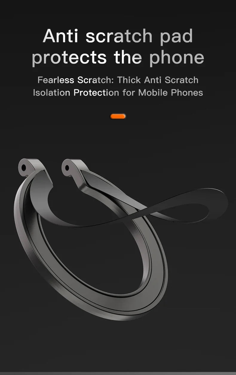 Black, circular anti-scratch protective pad for a mobile phone, shown against a dark grey background.