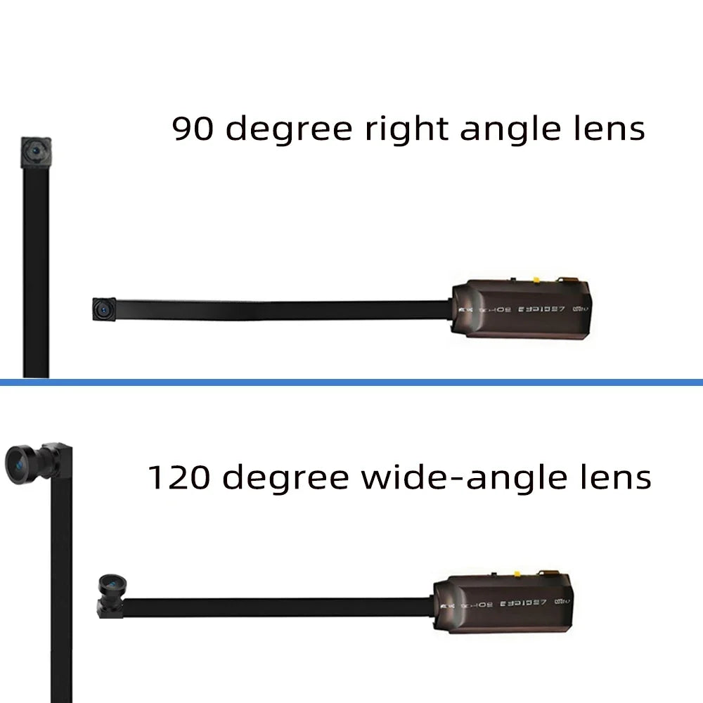 Black DIY mini ribbon cable cameras with 90-degree and 120-degree lens options.