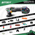 BATOCA S4 cordless car polisher kit in black with colorful camo accents, dual batteries, and various pads and accessories.