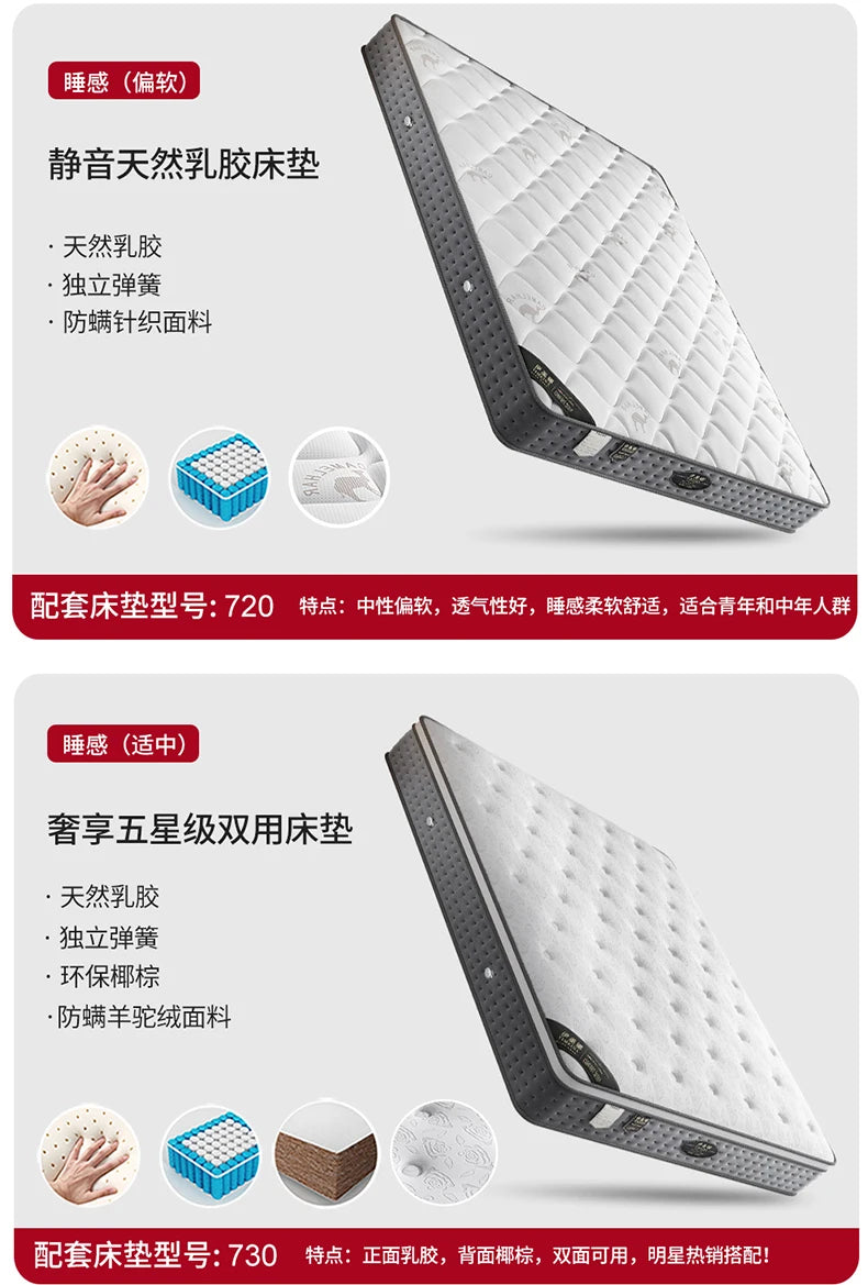 Two modern king-size mattresses featuring white quilted tops, grey sides, and pocket spring support structures.